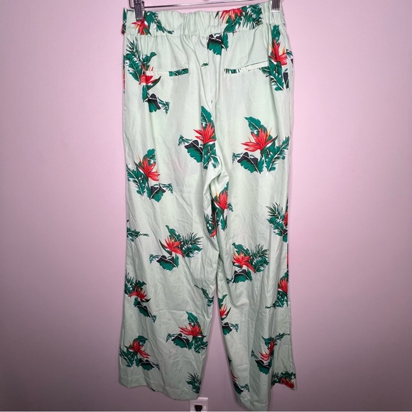 NWOT Mango floral wide leg pants in green boho leaf flower print size large - Picture 13 of 16